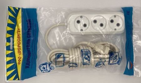 Удлинитель ПЕРЕСВЕТ 3*3м простая колодка (30 шт) Провод ПВС 2*1(ус)